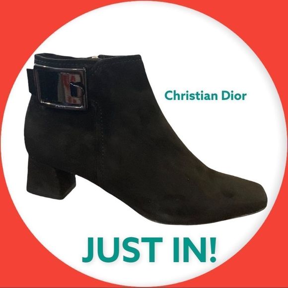 Dior Shoes - Christian Dior all black suede ankle boots w/ buckle and zip low heel size 35.5